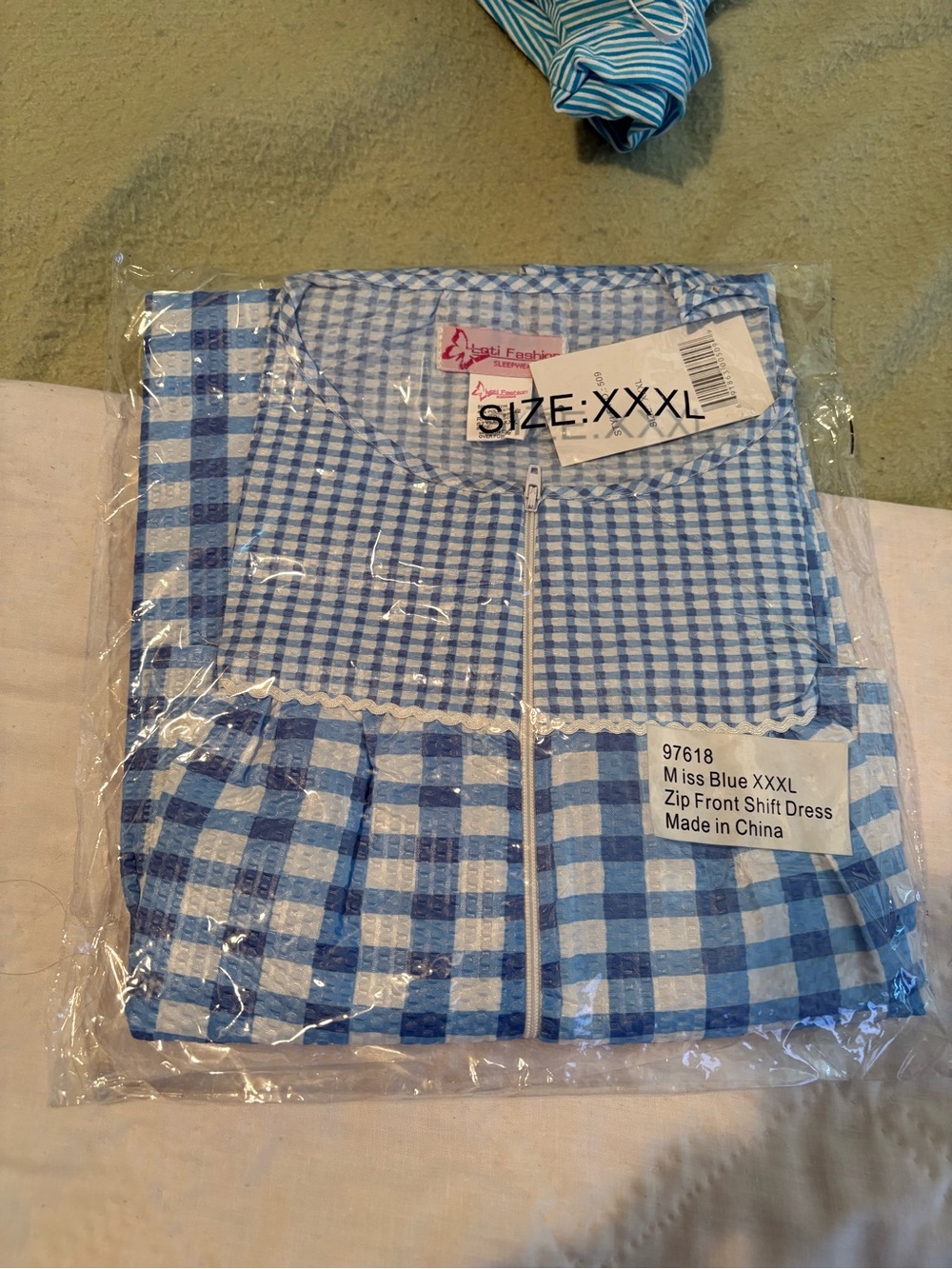 Loti Fashion Blue Gingham Zip-Front shift dress 3X